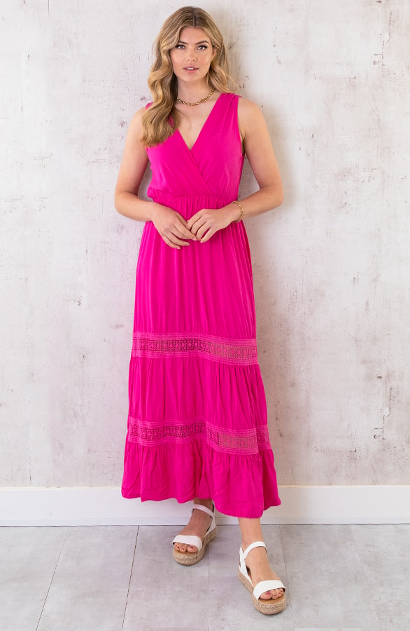 Maxi Jurk Kanten Rand Fuchsia – shoparchief