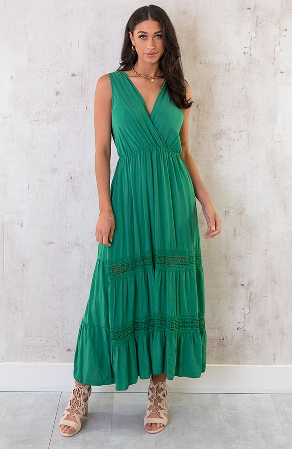 Maxi Jurk Kanten Rand Groen – shoparchief