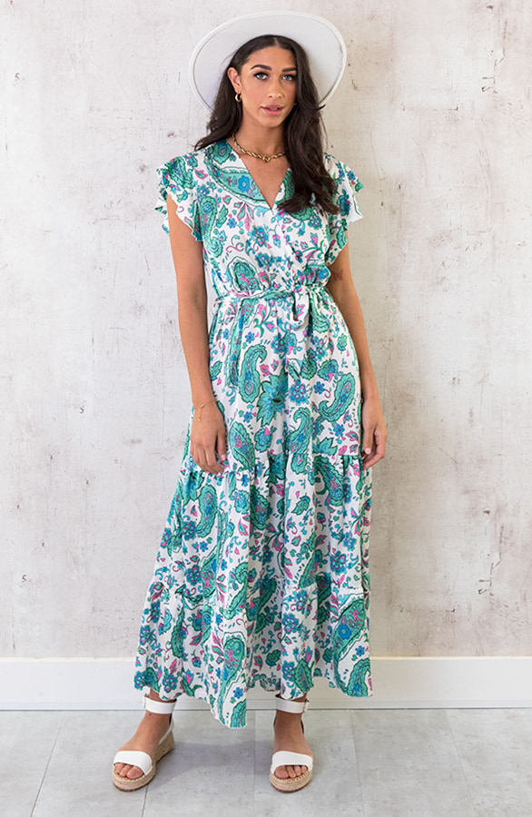 Maxi Satijnen Jurk Paisley Mint – shoparchief