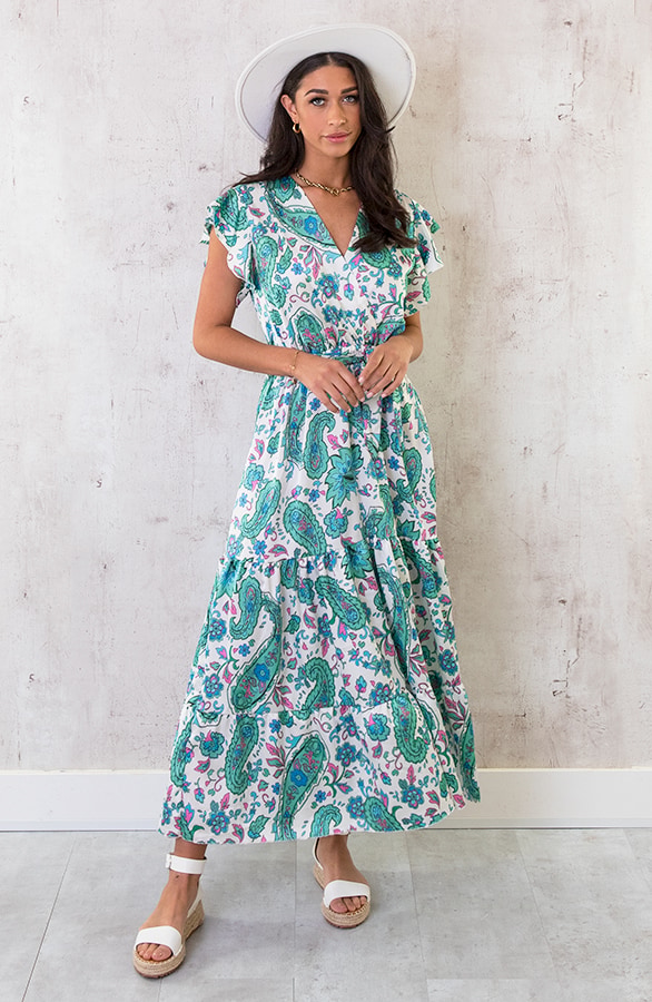 Maxi Satijnen Jurk Paisley Mint – shoparchief, foto 2