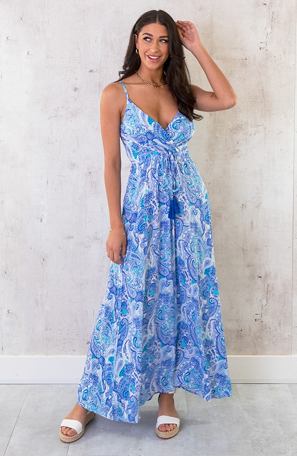 Maxi Spaghetti Jurk Paisley Kobalt – shoparchief