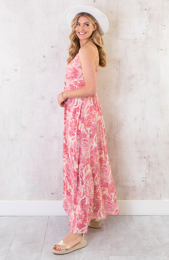 Maxi Spaghetti Jurk Paisley Roze – shoparchief, foto 4