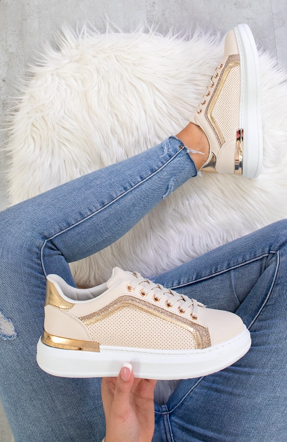 Metallic Sneakers Beige Goud – shoparchief