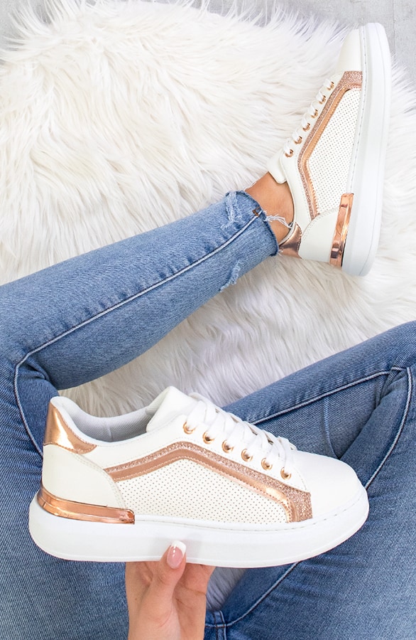 Metallic Sneakers Wit Rosé – shoparchief