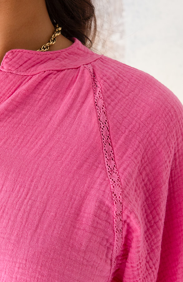Knopen Blouse Mousseline Roze – shoparchief, foto 3