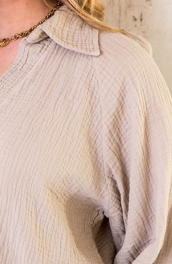 Mousseline Oversized Blouse Beige – shoparchief, foto 5