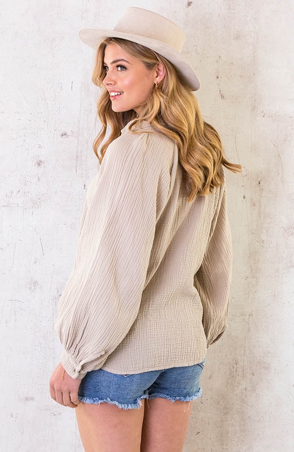 Mousseline Oversized Blouse Beige – shoparchief, foto 4