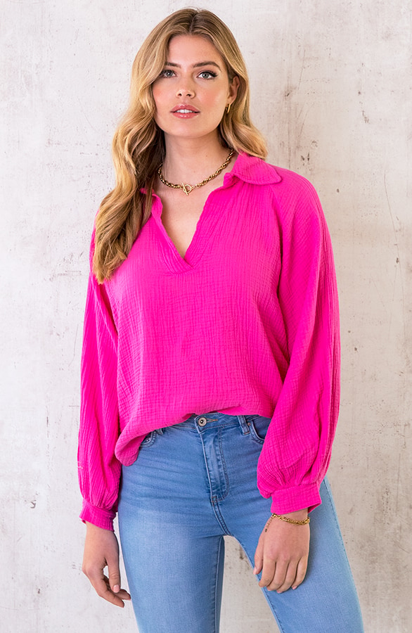 Mousseline Oversized Blouse Fuchsia – shoparchief