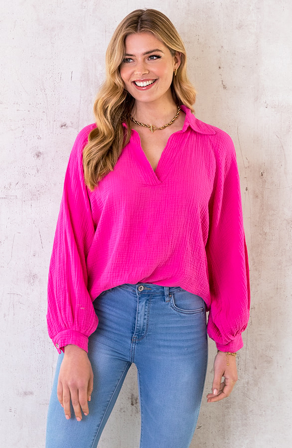 Mousseline Oversized Blouse Fuchsia – shoparchief, foto 2