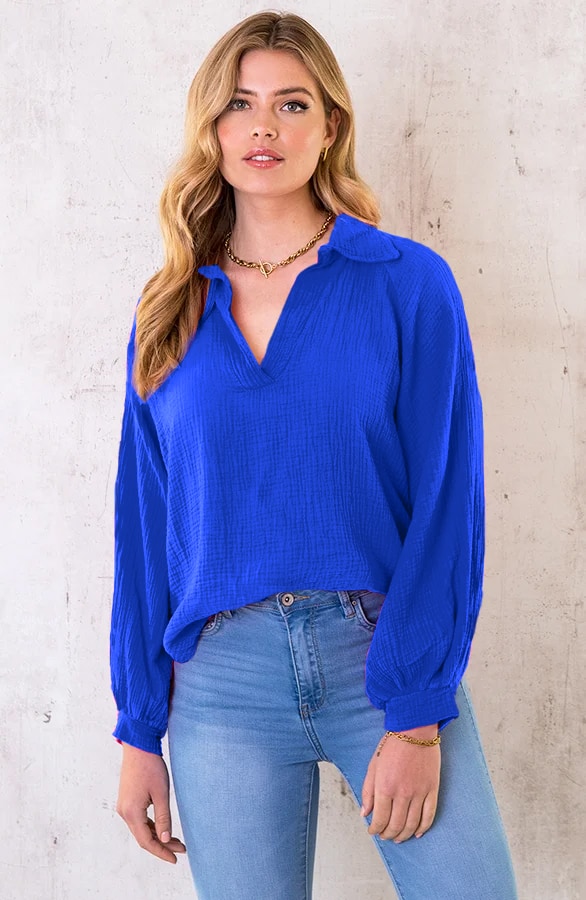 Mousseline Oversized Blouse Kobalt – shoparchief
