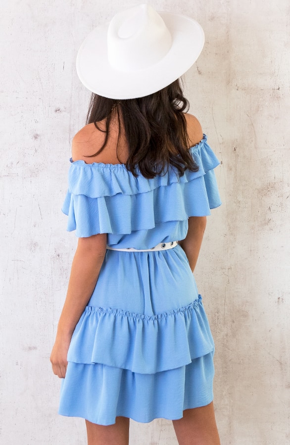 Off Shoulder Laagjes Jurk Babyblauw – shoparchief, foto 5