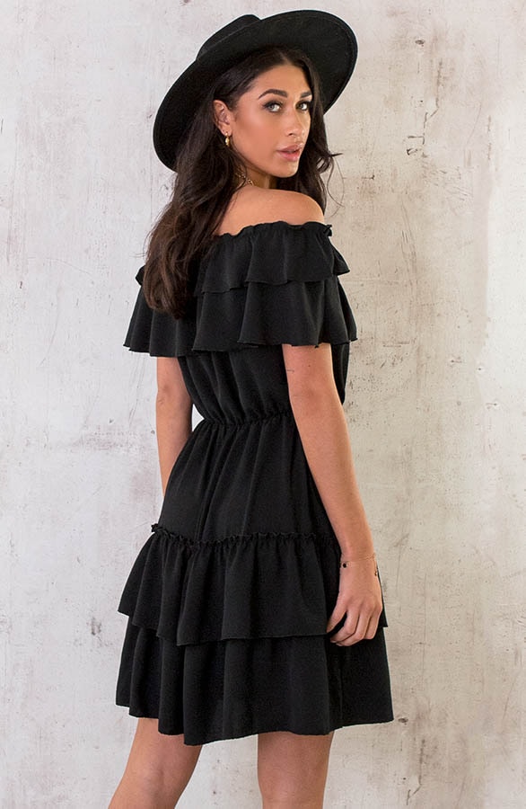 Off Shoulder Laagjes Jurk Zwart – shoparchief, foto 3