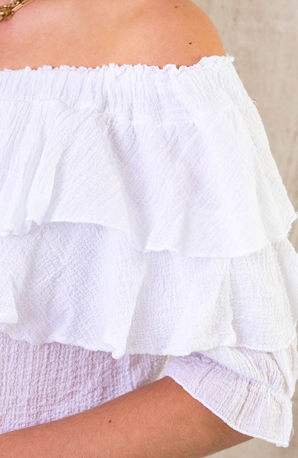Off Shoulder Ruffle Top Ecru – shoparchief, foto 5