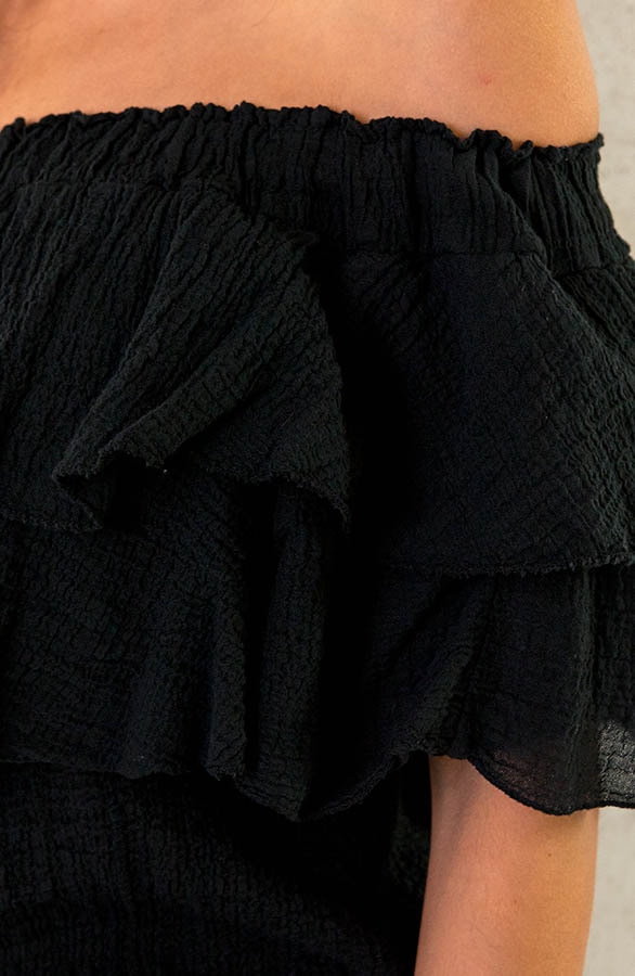 Off Shoulder Ruffle Top Zwart – shoparchief, foto 6