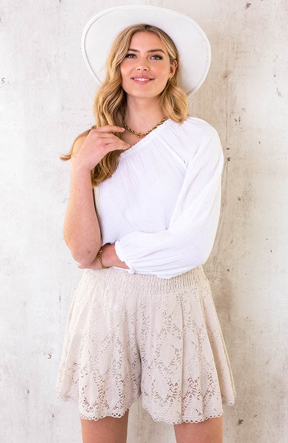One Shoulder Mousseline Oversized Top Ecru – shoparchief, foto 9