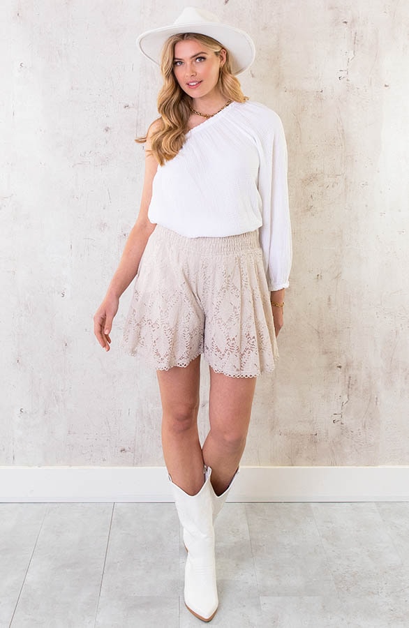 One Shoulder Mousseline Oversized Top Ecru – shoparchief, foto 12
