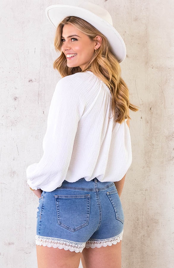 One Shoulder Mousseline Oversized Top Ecru – shoparchief, foto 5