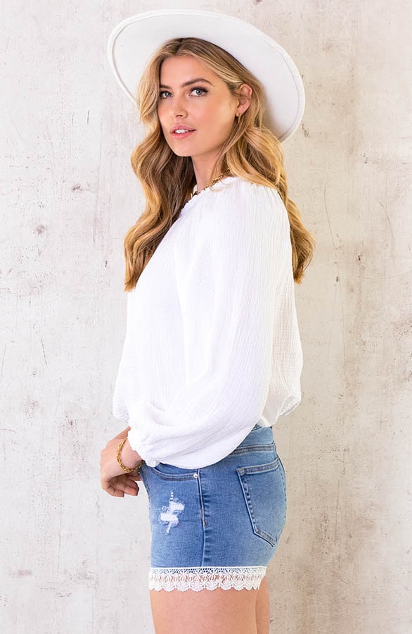 One Shoulder Mousseline Oversized Top Ecru – shoparchief, foto 4