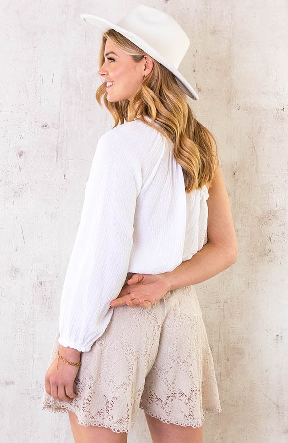 One Shoulder Mousseline Oversized Top Ecru – shoparchief, foto 11