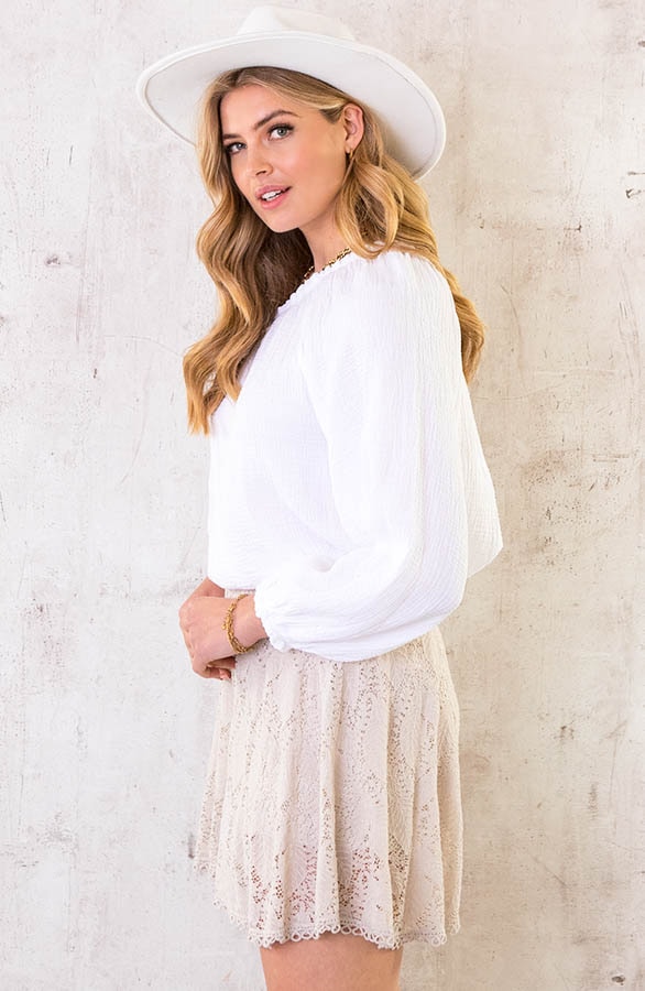 One Shoulder Mousseline Oversized Top Ecru – shoparchief, foto 10