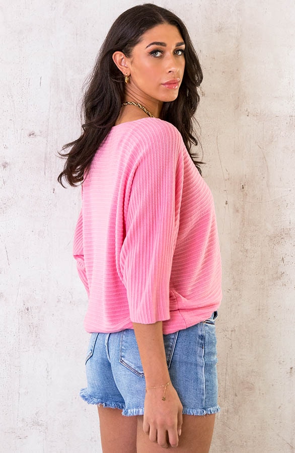 Oversized Basic Top Gestreept Patroon Roze – shoparchief, foto 4