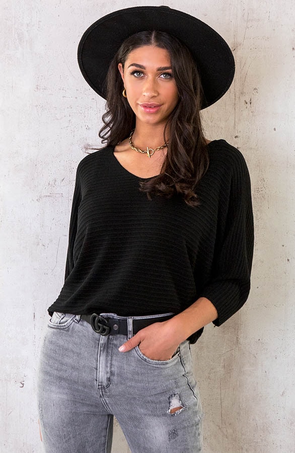 Oversized Basic Top Gestreept Patroon Zwart – shoparchief