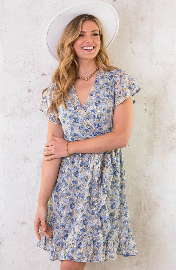 Overslag Jurk Rozen Blauw Goud – shoparchief, foto 2