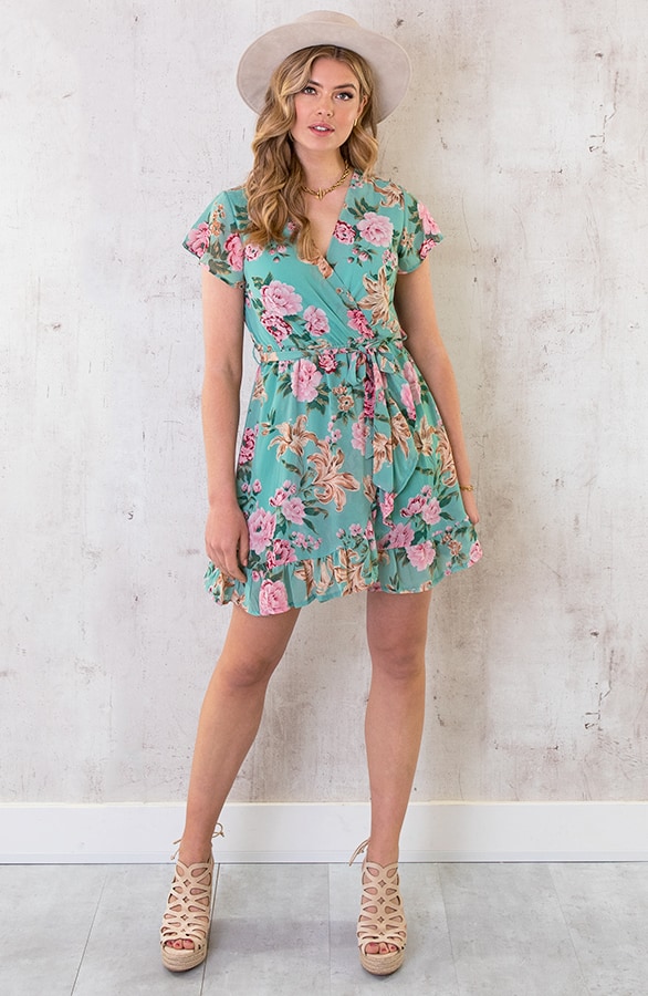 Overslag Jurk Roze Bloemen Mint – shoparchief, foto 5