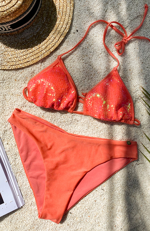 Pailletten Bikini Set Koraaloranje – shoparchief