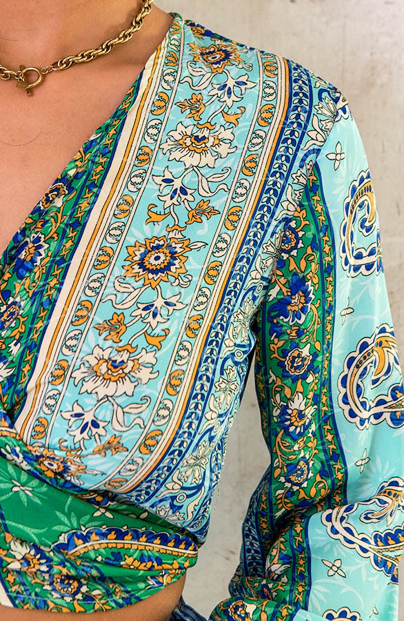 Paisley Overslag Cropped Blouse Mint – shoparchief, foto 6