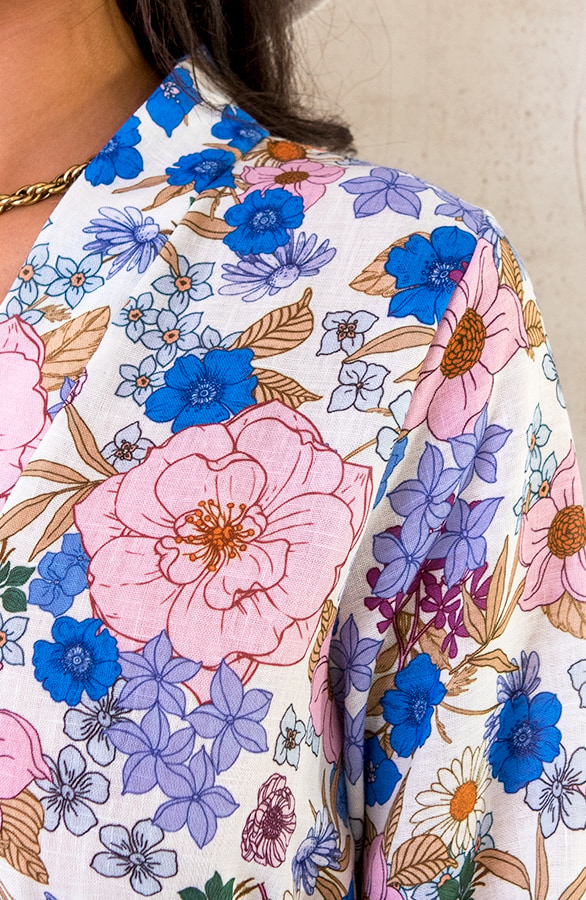 Plooien Bloemen Jurk Ecru – shoparchief, foto 5