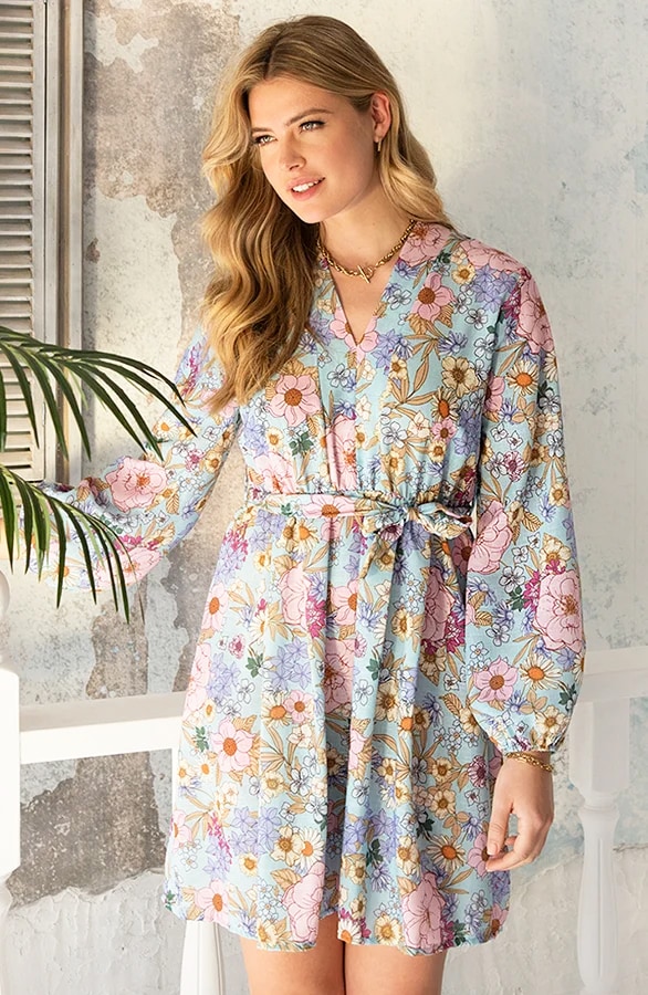Plooien Bloemen Jurk Lichtblauw – shoparchief, foto 2
