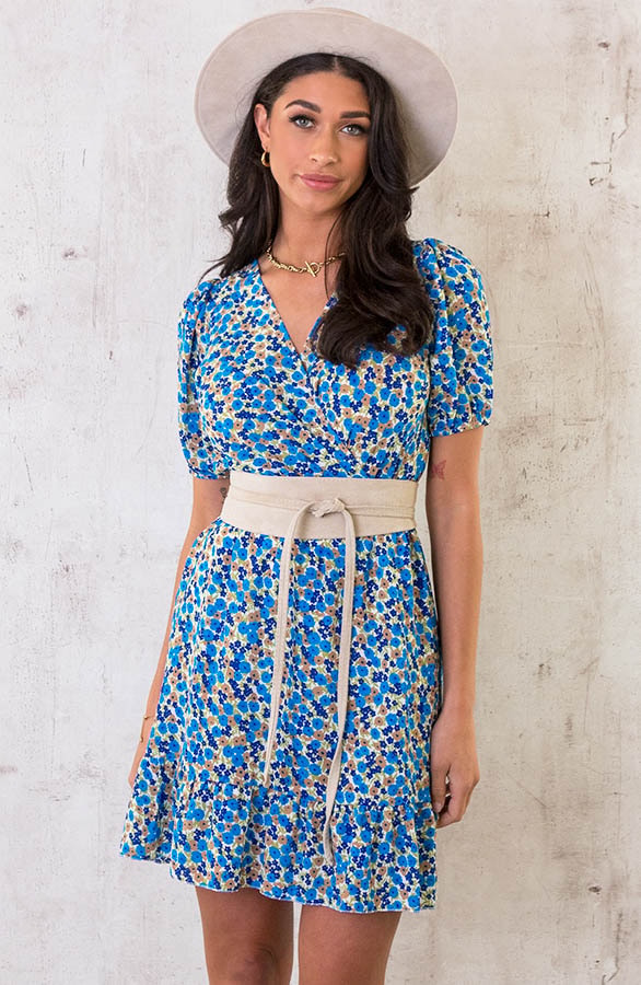 Pofmouwen Jurk Bloemenprint Kobalt – shoparchief
