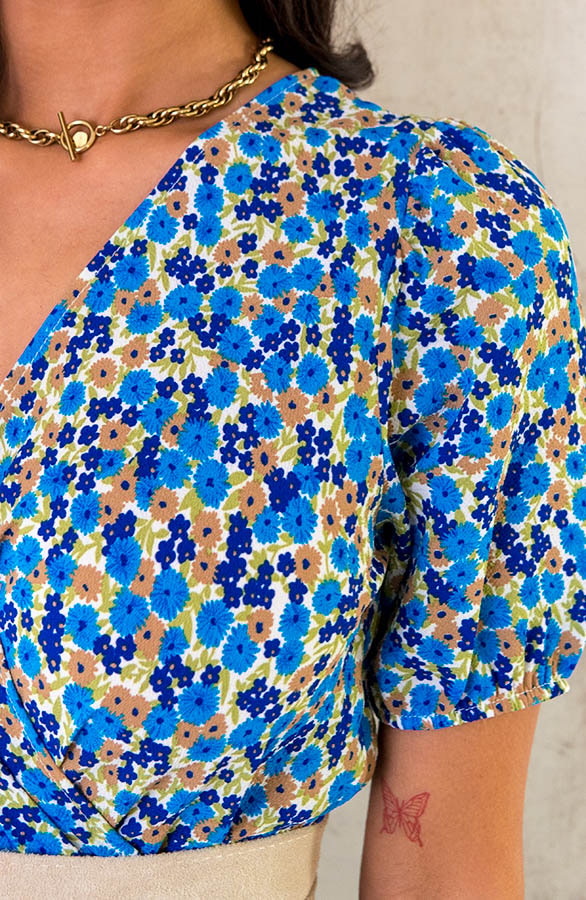 Pofmouwen Jurk Bloemenprint Kobalt – shoparchief, foto 5