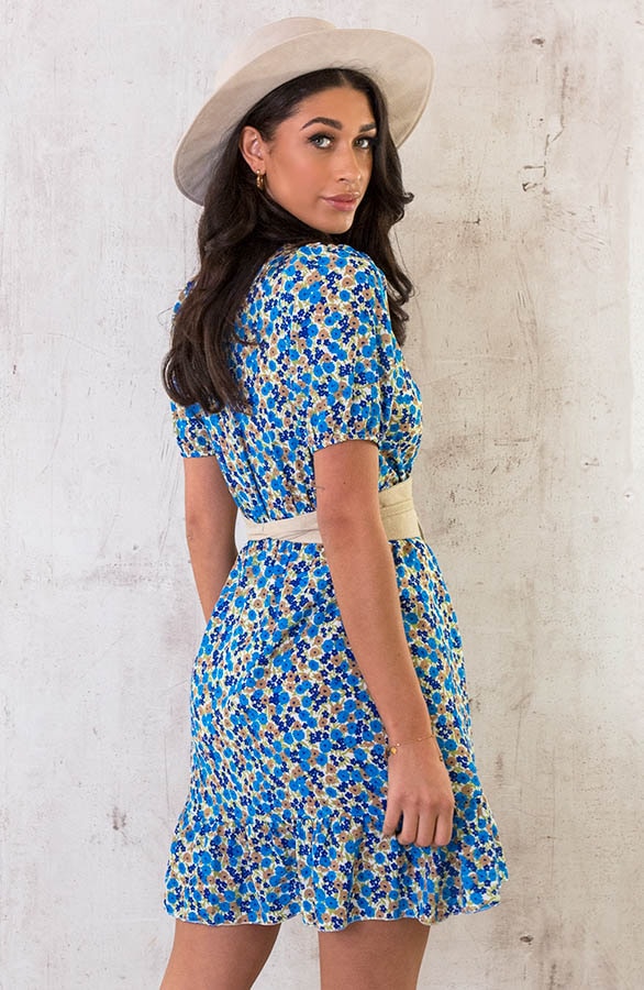 Pofmouwen Jurk Bloemenprint Kobalt – shoparchief, foto 4