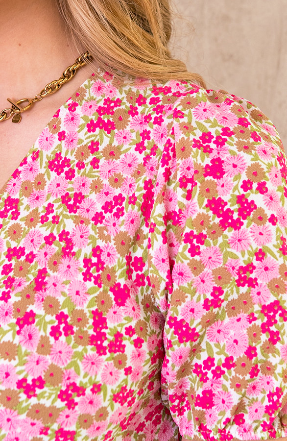 Pofmouwen Jurk Bloemenprint Roze – shoparchief, foto 6