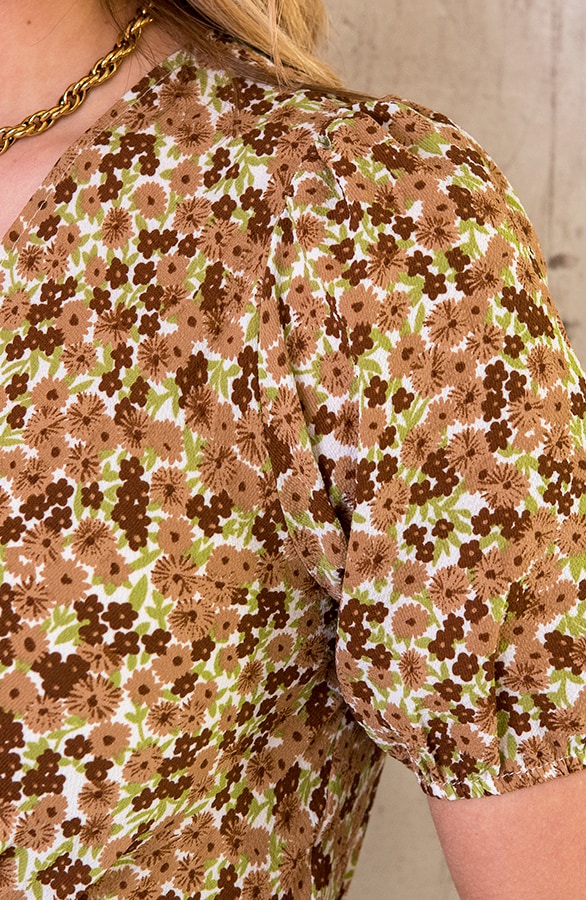 Pofmouwen Jurk Bloemenprint Taupe – shoparchief, foto 5