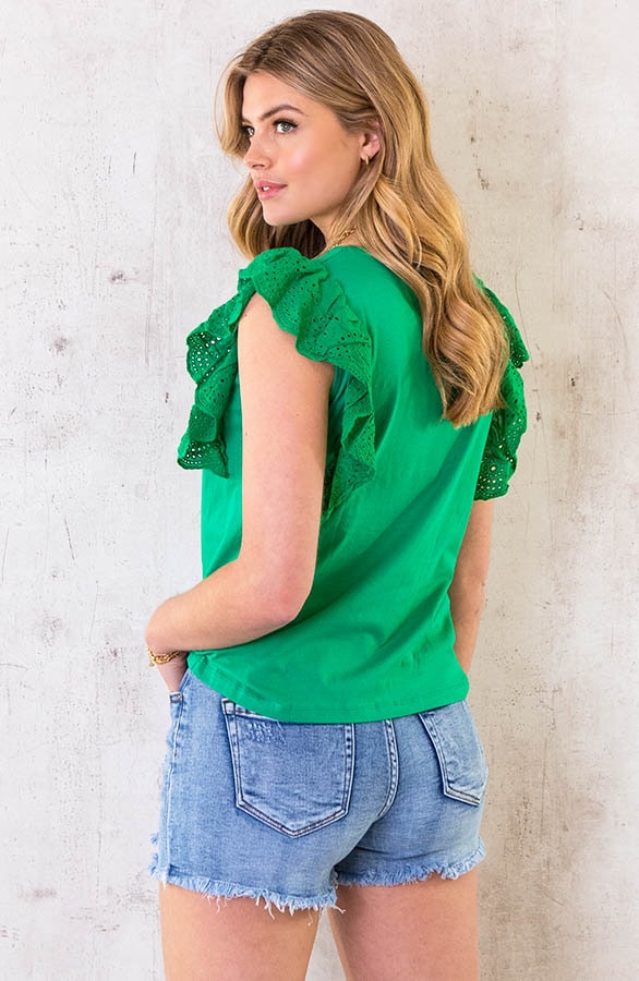 Ruffle Sleeve Top Groen – shoparchief, foto 4