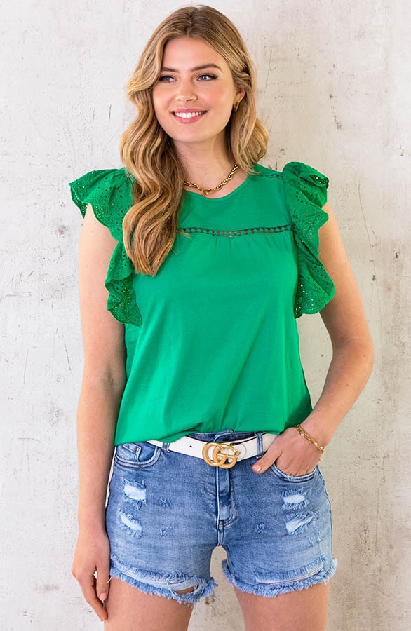 Ruffle Sleeve Top Groen – shoparchief