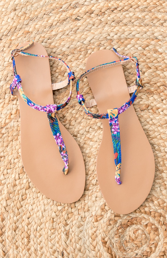 Sandalen Bloemenprint Kobalt – shoparchief