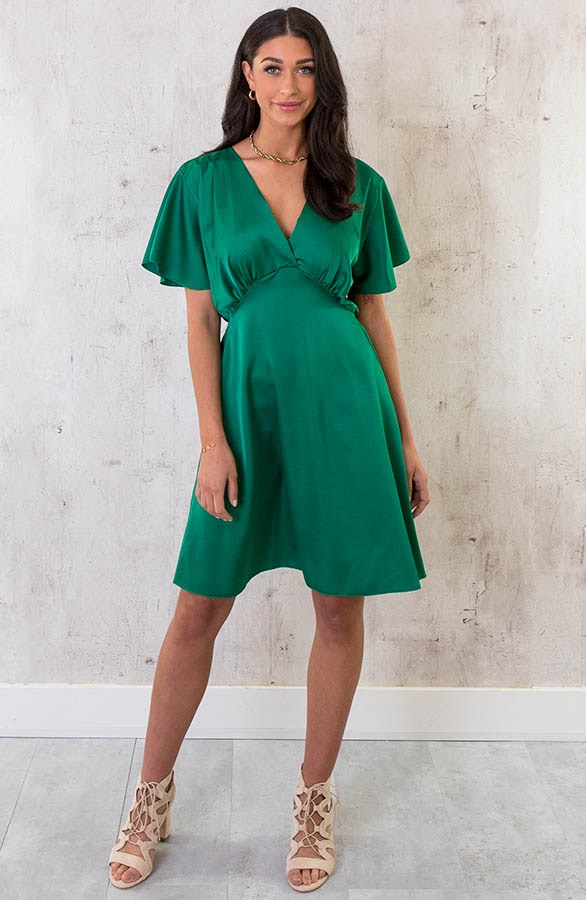 Satijnen Jurk Met Volant Mouw Bright Green – shoparchief