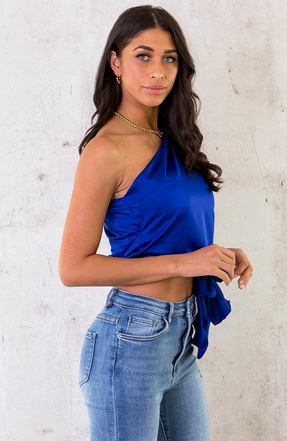 Satijnen Strik Crop Top Kobalt – shoparchief, foto 3