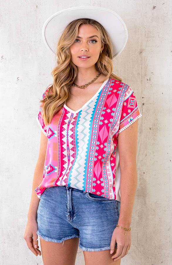 Silk Top Aztec Print Roze – shoparchief, foto 2