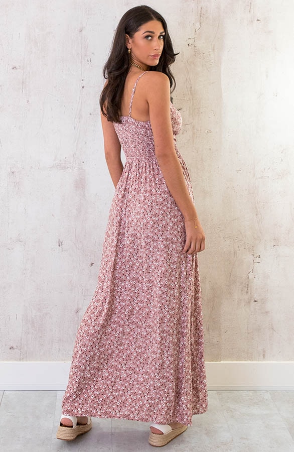 Spaghetti Maxi Jurk Bloem Dust Roze – shoparchief, foto 9