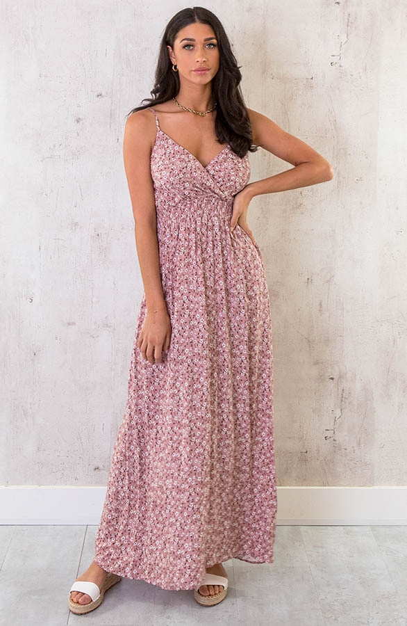 Spaghetti Maxi Jurk Bloem Dust Roze – shoparchief, foto 6