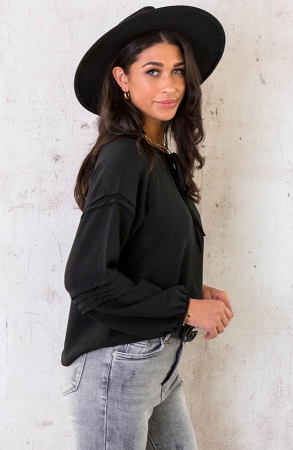 Bluse mit Schleifendetail am Ärmel Schwarz, Shoparchiv, Foto 3
