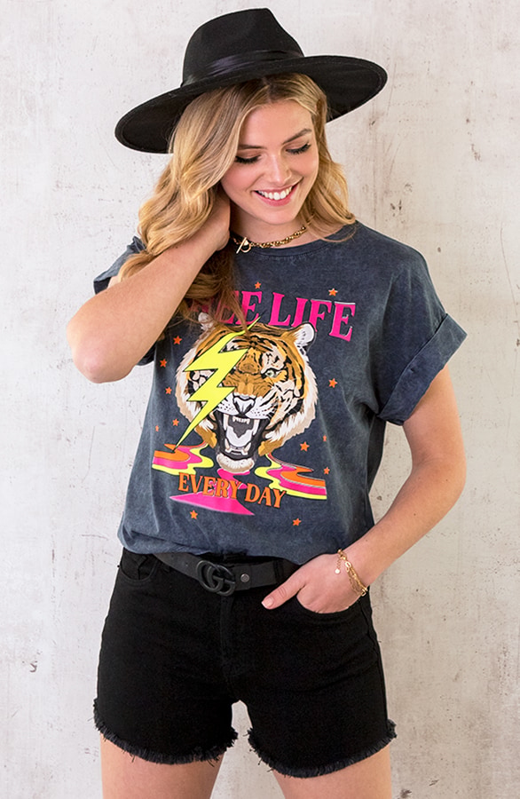 Tiger Bliksem Top Neon Roze Grijs – shoparchief, foto 2