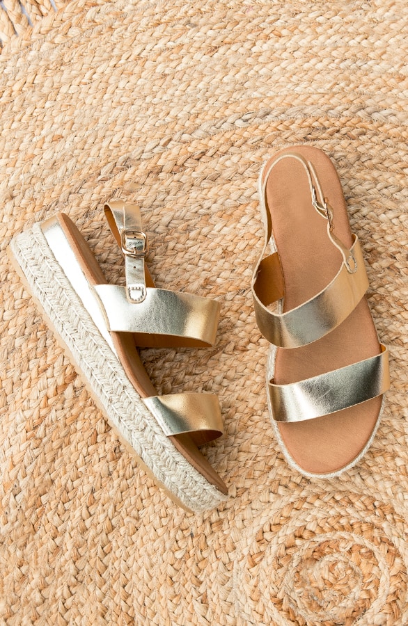 Seilsohlen Sandalen Riemchen Gold, Shoparchiv