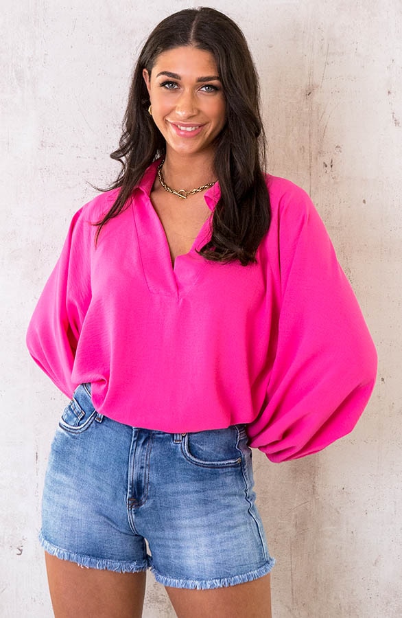 Ultra Oversized Basic Blouse Fuchsia – shoparchief, foto 2