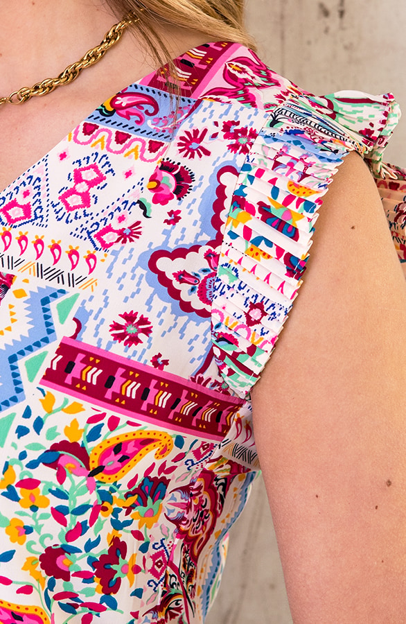 V-Hals Plisse Blouse Bloemen Multicolor – shoparchief, foto 6